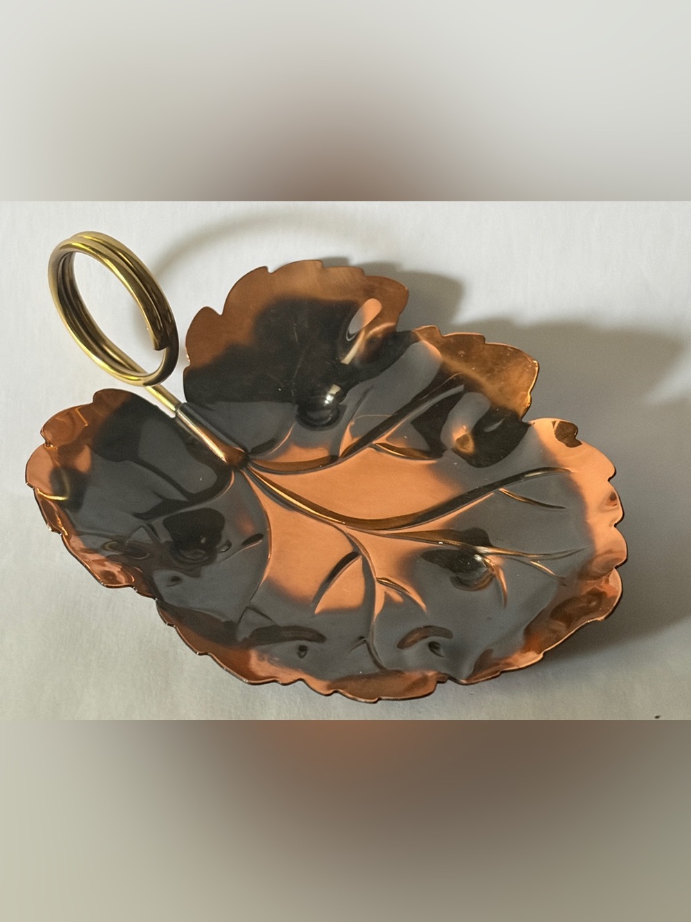Vintage CopperCraft Guild Copper Leaf W Handle Trinket Dish